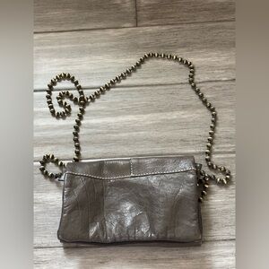 Free People Gray Pebble Buffalo Leather Crossbody Wallet Metal Strap Boho Core